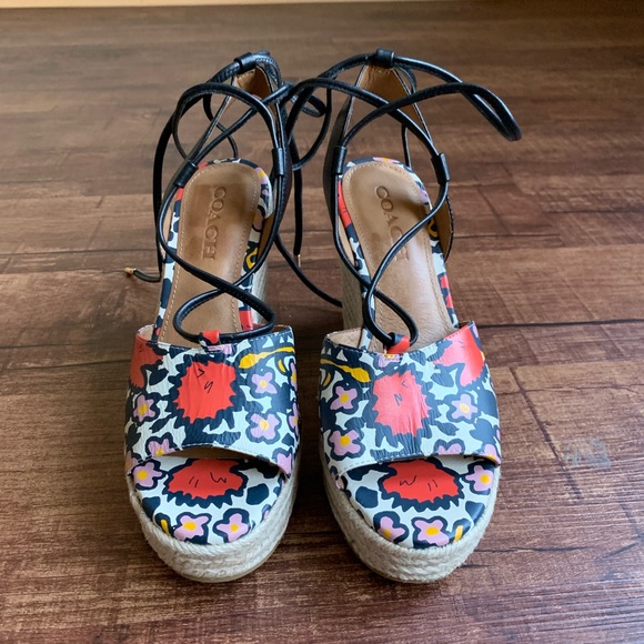 Colorful flower print 7B gladiator straps wedges - Picture 8 of 8